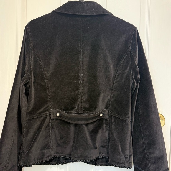 White House Black Market Black Velvet Military Ruffle Trim Jacket - Picture 3 of 5